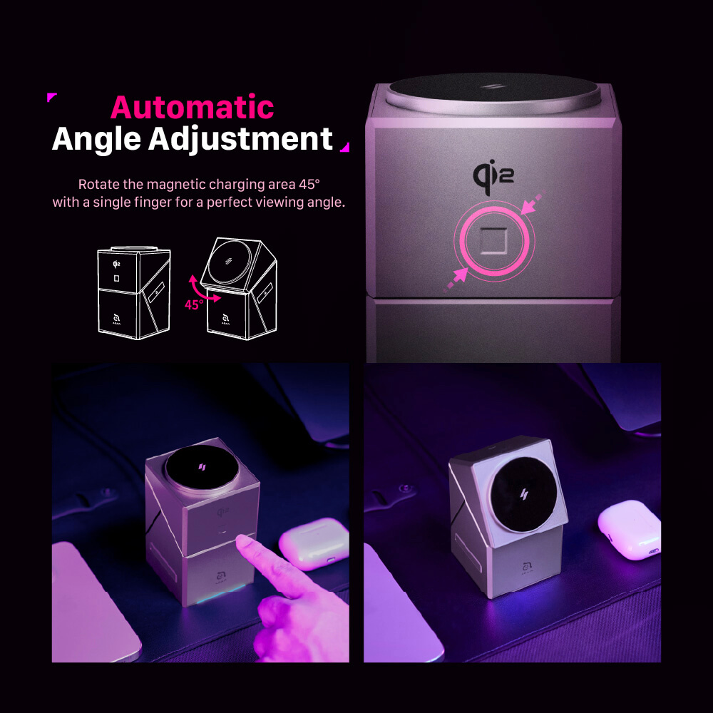แท่นชาร์จไร้สาย ADAM elements Mag Qube Qi2 3-in-1 Intelligent Charging Station สีเทา
